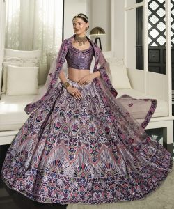 Dusty Purple Silk & Net Designer Bridal Lehenga Choli Set with Heavy Embroidery and Sequins Work