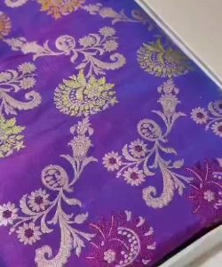 Dual Tone Purple Banarasi Handloom Katan Silk Meenakari Jangla Saree | Silk Mark Certified