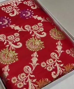 Dual Tone Red Banarasi Handloom Katan Silk Meenakari Jangla Saree