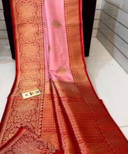 Pink & Red Banarasi Handloom Antique Zari Katan Silk Saree