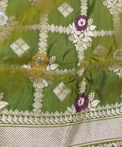 Dual Tone Green Banarasi Handloom Katan Silk Meenakari Jangla Saree
