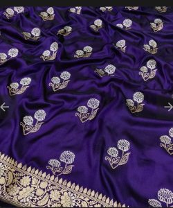 Purple Banarasi Handloom Katan Silk Sona Roopa Saree