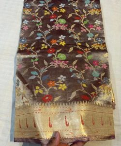 Banarasi Handloom Kora Tissue Silk Meenakari Sarees