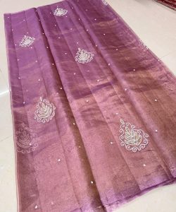 Lavender Banarasi Handloom Pure Tissue Silk Hand Embroidered Saree