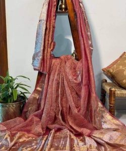 Banarasi Handloom Gold Zari Crushed Tissue Silk Sarees