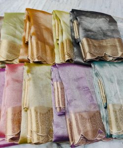 Banarasi Handloom Pure Tissue Silk Scalloped Border Sarees