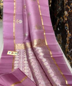 Pastel Shades Banarasi Handloom Kora Silk Sarees