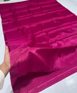 Rani Pink Metallic Chanderi Handloom Heavy Tissue Silk Saree