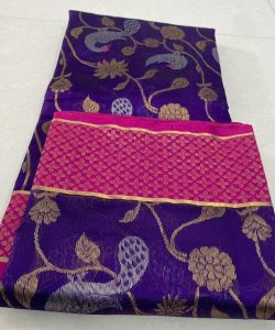 Purple Chanderi Handloom Pattu Silk Meenakari Saree