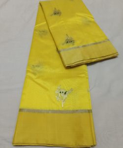 Lemon Chanderi Handloom Pattu Silk Meenakari Saree
