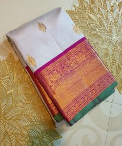 Beige Kanjivaram Handloom 2 Gram Gold Zari Silk Saree
