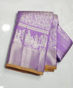 Lavender Kanjivaram Handloom Tissue Brocade Kalyana Pallakku Saree
