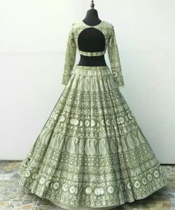 Pastel Green Designer Lehenga Choli With Dori and Heavy Sequins Work in Faux Georgette