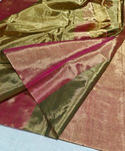 Red and Green Chanderi Handloom Tissue Silk Saree