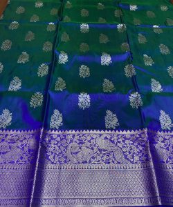 Dual Tone Peacock Blue Venkatagiri Handloom Pattu Silk Saree