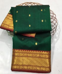 Green Chanderi Pure Handloom Pure Katan Silk Saree with Nakshi Borders