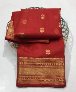 Red Chanderi Pure Handloom Pure Katan Silk Saree with Nakshi Borders