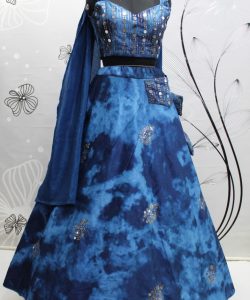 Blue and Turquoise Exclusive Designer Collection Velvet Embroidered Lehenga Choli Sets