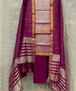 Mangalagiri Pure Handloom Pattu by Cotton 3 Pcs Cotton Silk Suits with Zari Border