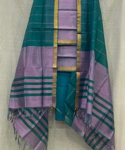 Mangalagiri Pure Handloom Pattu by Cotton 3 Pcs Cotton Silk Suits with Zari Border