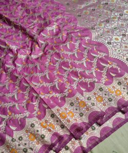 Onion Pink Banarasi Handloom Semi Katan Silk Gold Zari Meenakari Saree