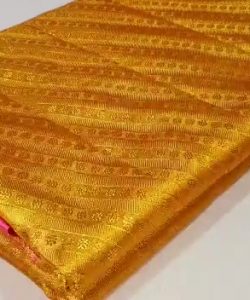 Silk Mark Certified Mango Kanchipuram/Kanjivaram Handloom Pure 1 Gram Gold Zari Meenakari Pure Silk Saree